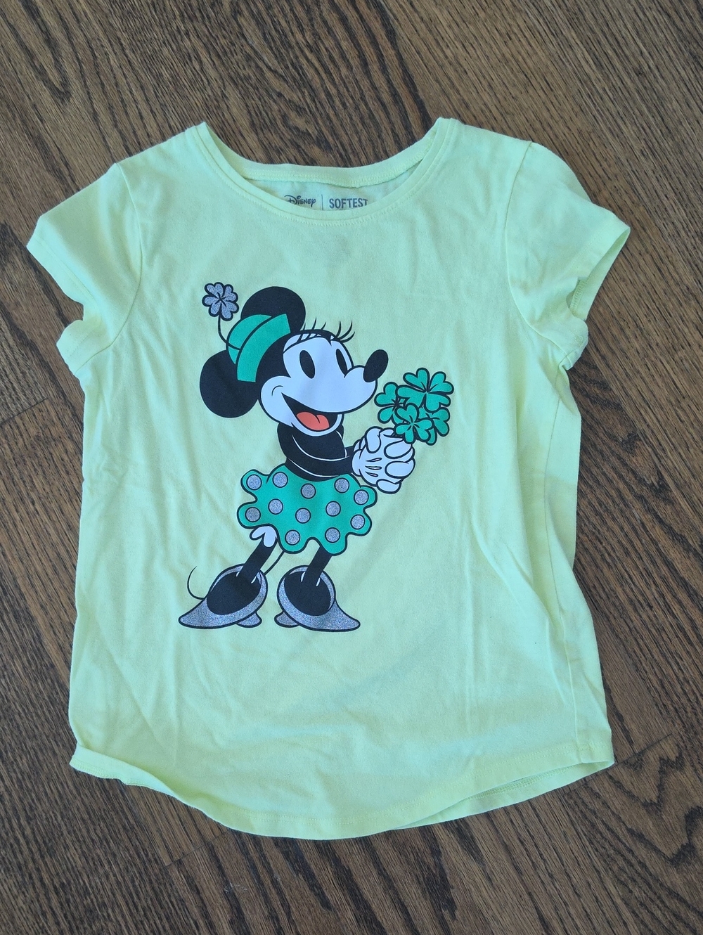 Disney Girls' Light Yellow Minnie Mouse Graphic Tee with Mint Accents